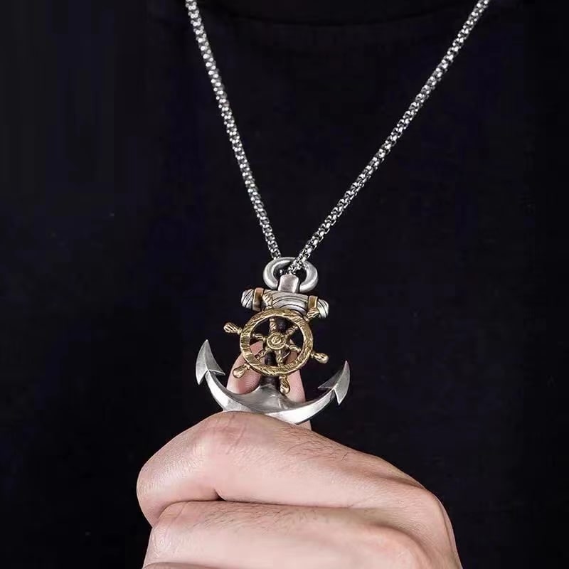 Vintage Pirate Anchor Ship Rudder Pendant Necklace Mens Sailor Punk Hip Hop Trendy Street Party Jewelry